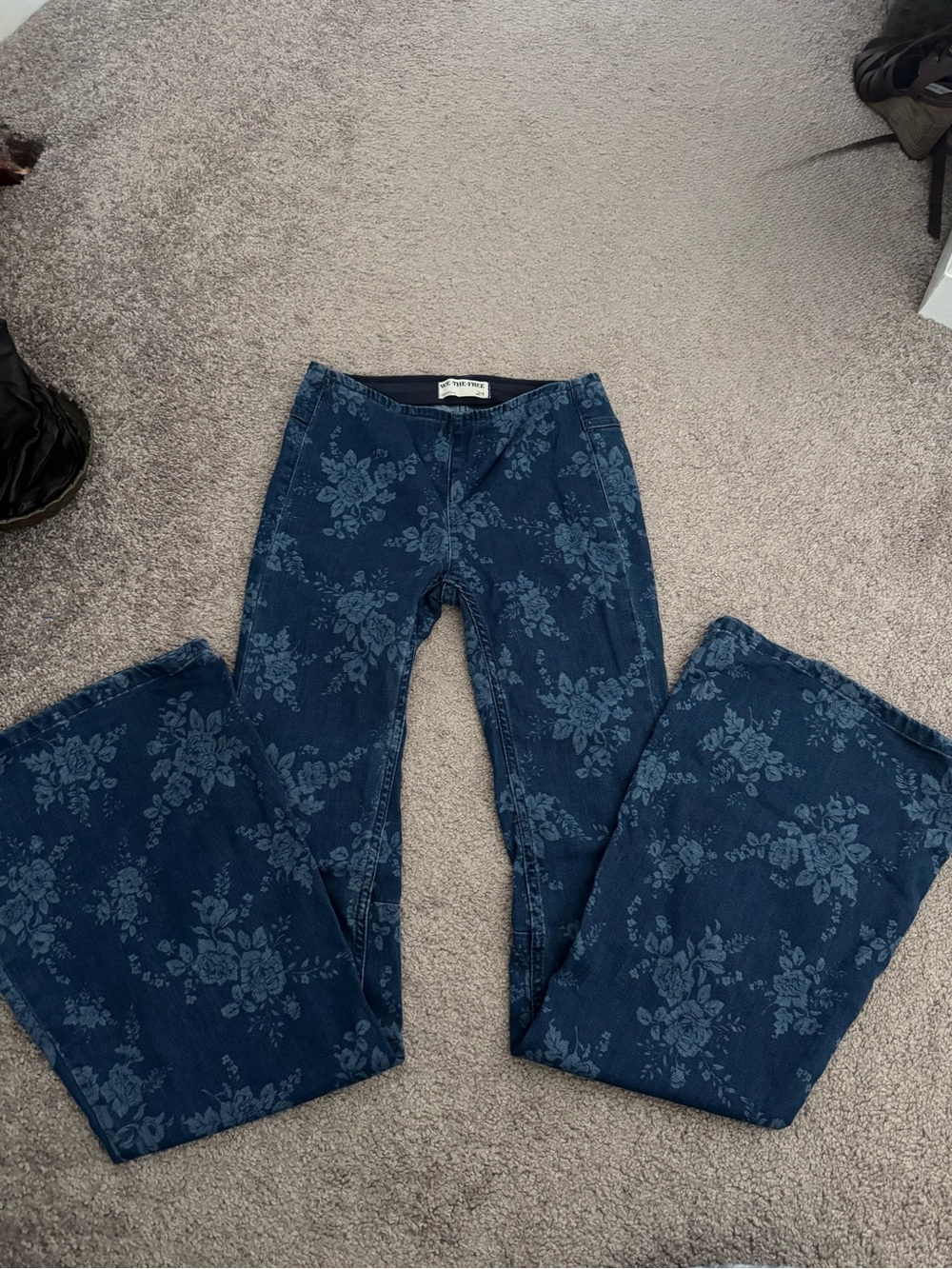 We The Free Floral Denim Pull-On Flare Pants